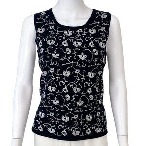 Sigrid Olsen Black and White Embroidered Tank Top Size L